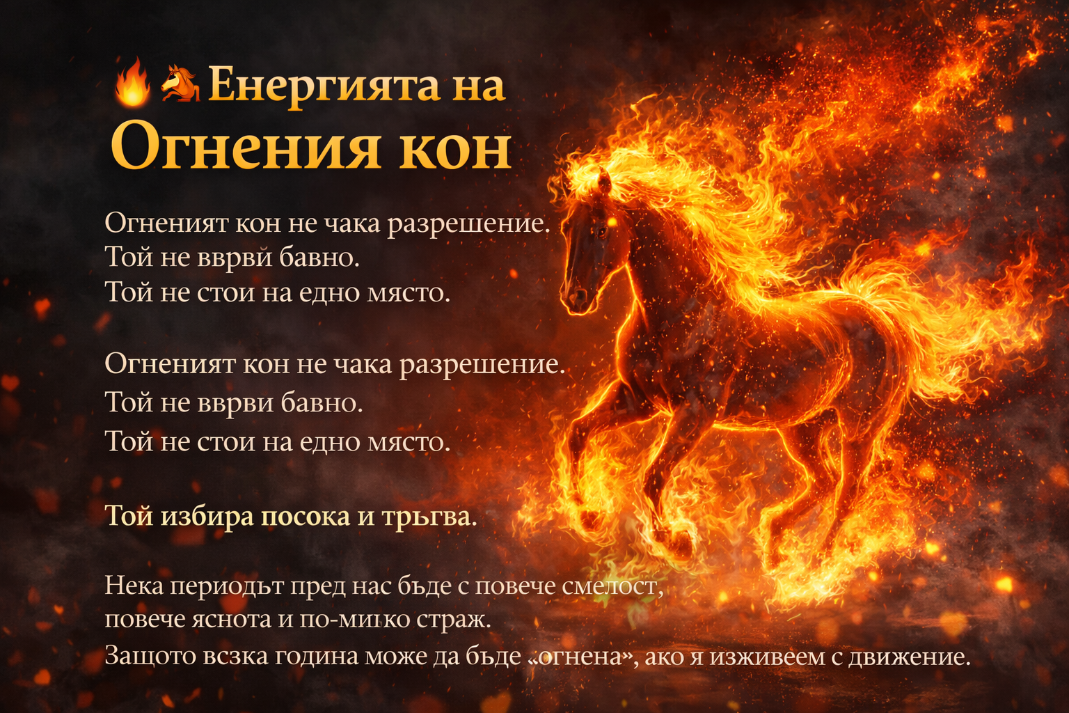 Енергията на Огнения кон: време за движение, не за страх